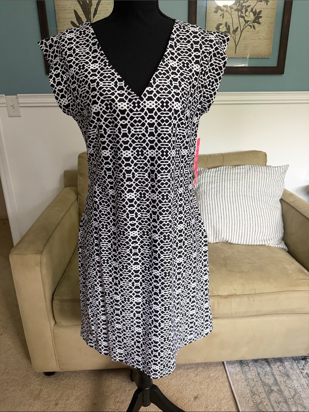 Aryeh Black and White Geometric Midi Dress